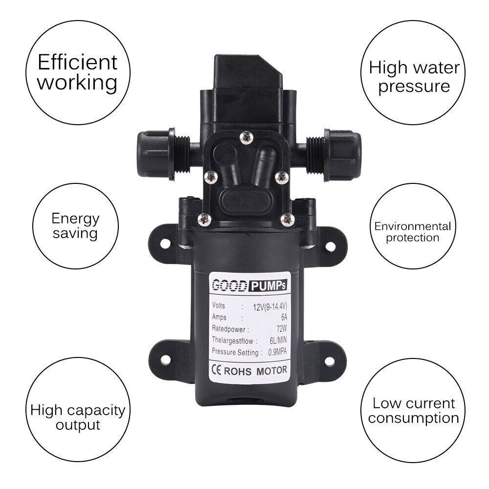 12V Water Pump 130PSI Self Priming Diaphragm High Pressure Automatic Switch