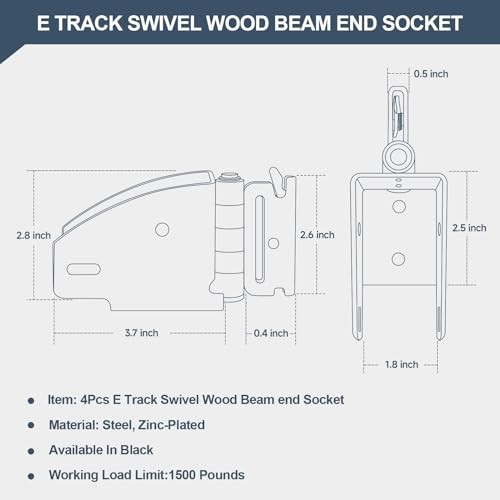 4 Pack E-Track Wood Beam End Socket Shelf Brackets |E Track Accessories Swivel