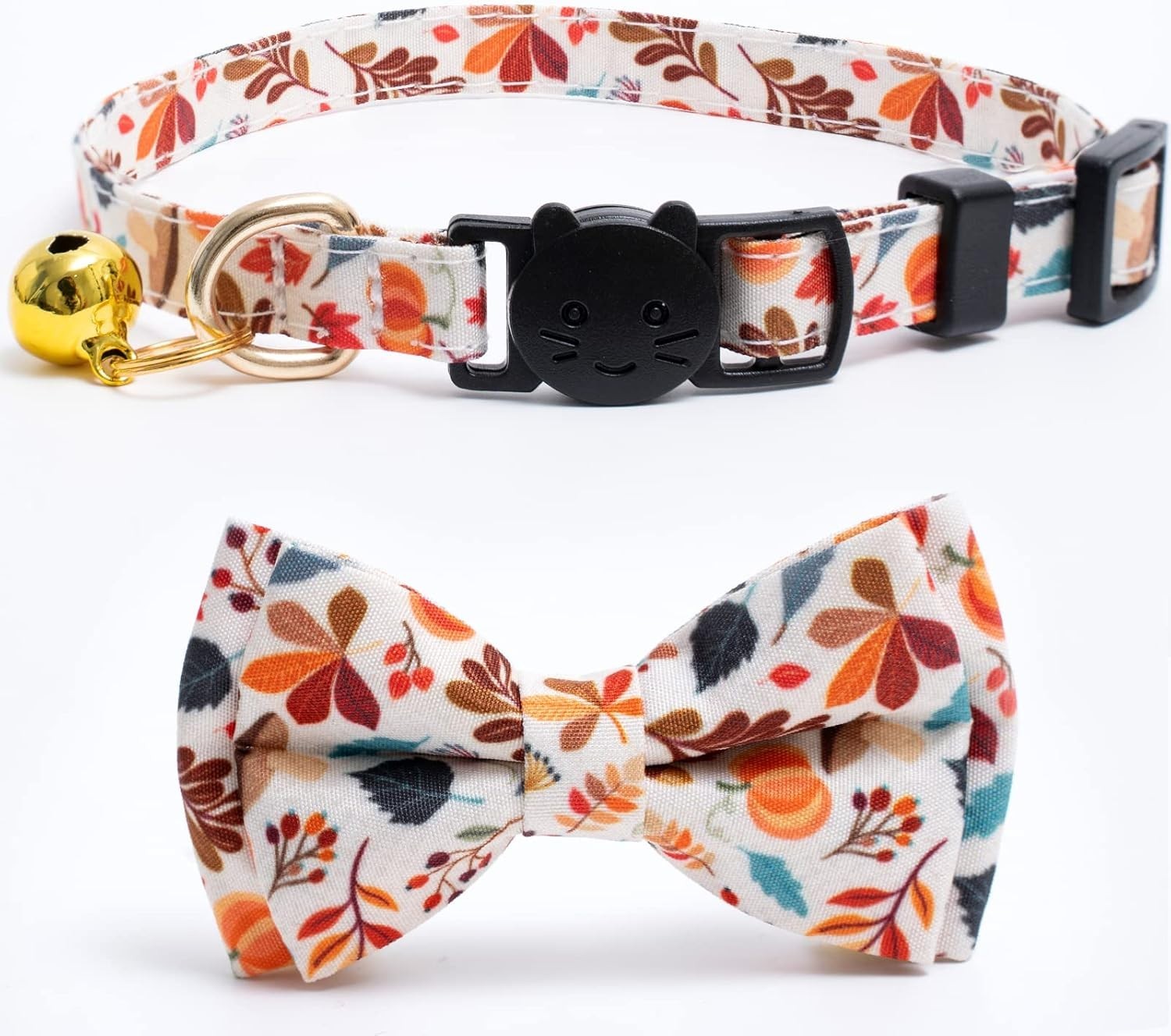 2 Pack Cotton Fall Cat Collar with Bell and Bow Tie (Orange and Blue)