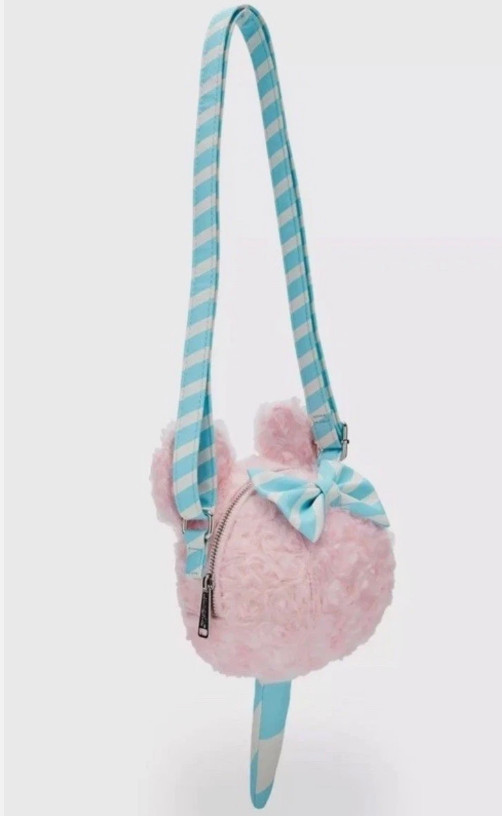 Loungefly Crossbody Purse Bag: MINNIE MOUSE COTTON CANDY Figural Pink Blue Fuzzy