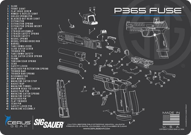 Sig Sauer P365 FUSE Schematic Handgun Mat