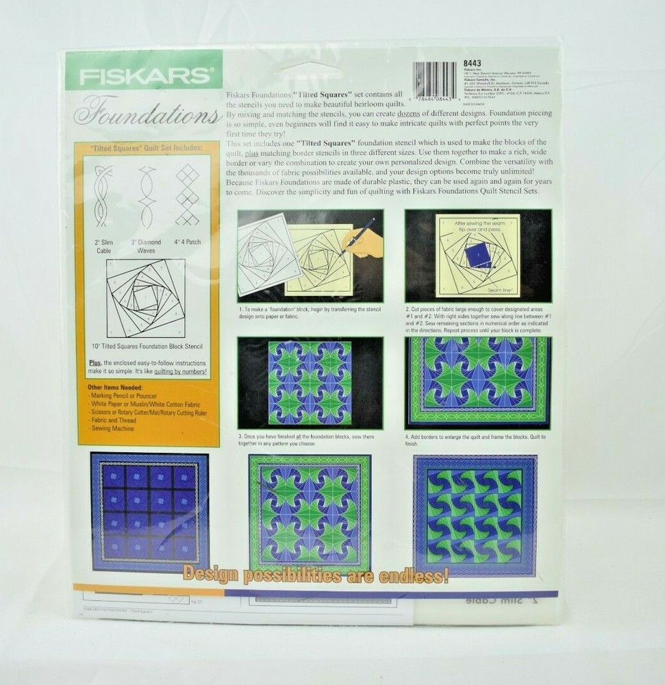 Fiskars Foundations Tilted Squares #8443 Complete Quilt Stencil Set (New)