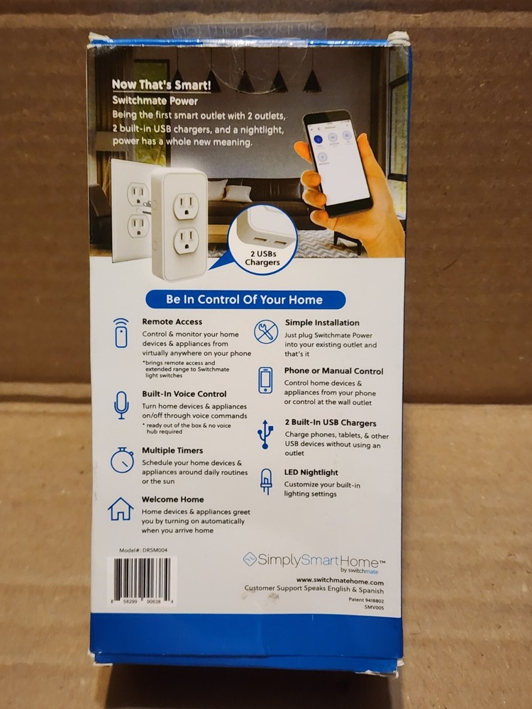 SimplySmart Home Snap-On Smart Power Outlet Voice Control Multiple Timer + 2 USB