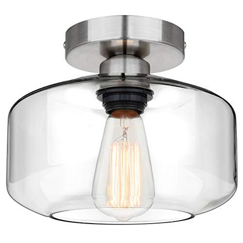 Industrial Semi Flush Mount Ceiling Light Brushed Nickel, Clear Large Silver