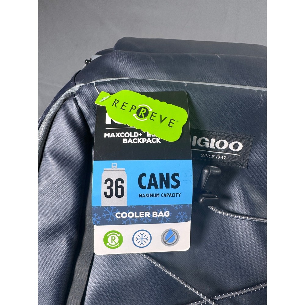 Igloo MaxCold Element 36 Can Backpack Cooler Bag Rugged Blue Repreve 4904292