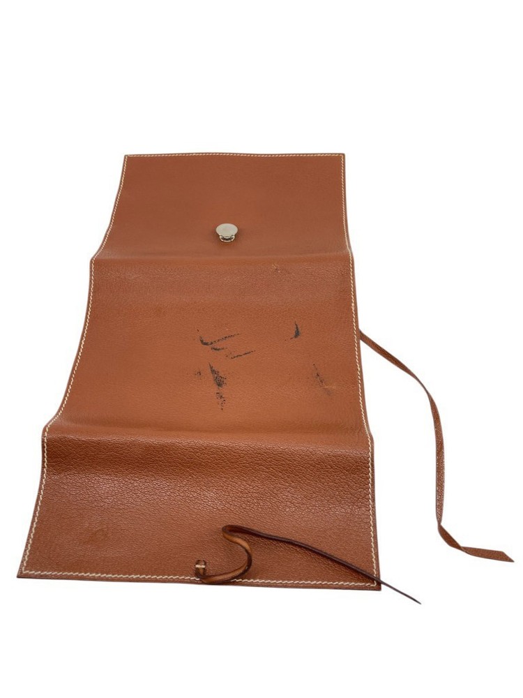 HERMES Leather Notebook Cover Diary Bar Brown Used