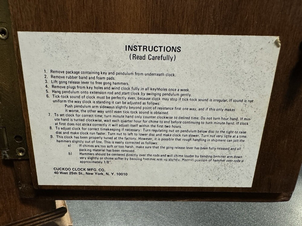 Cuckoo Clock MFG W/ Twist Wind up Key