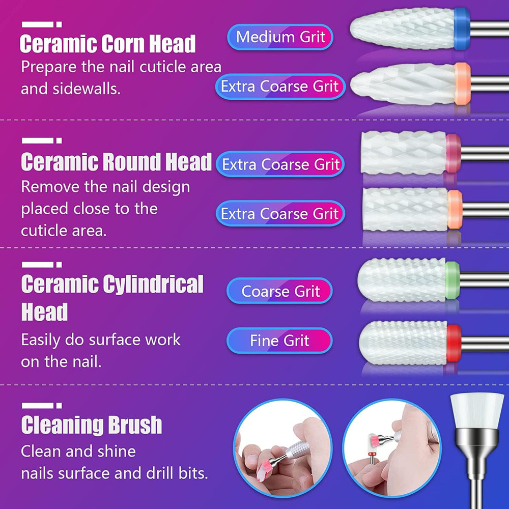 30 Pcs Nail Drill Bit Set, 3/32” Ceramic Diamond Carbide Nail Drill Bits