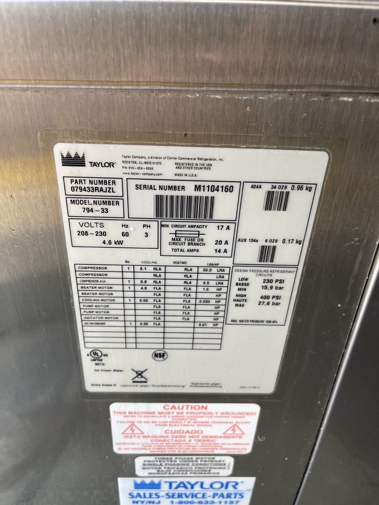 Taylor C794-33 Machine, Water Cooled, 3 Phase