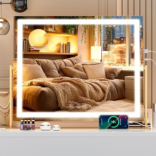 Vanity Mirror with Lights, 24'' x 20'' Lighted Makeup Mirror, Touch Screen