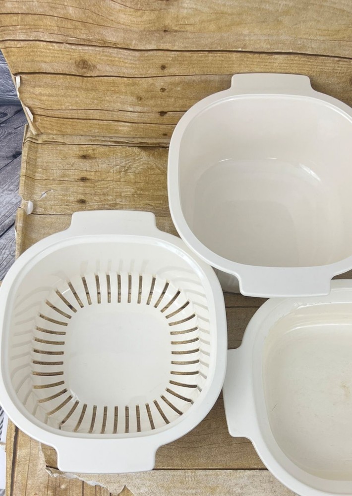 Rubbermaid Microwave Cookware 8 Piece Set Tan Space Saving Stackable Vintage