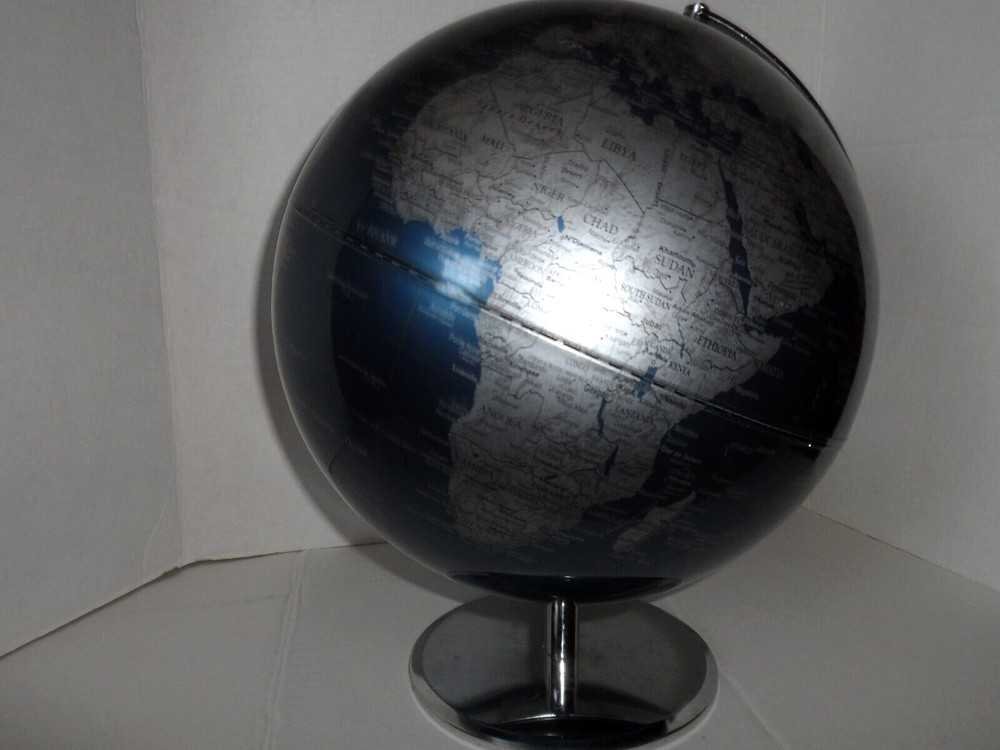 12" Metallic Blue and Silver Rotating Globe