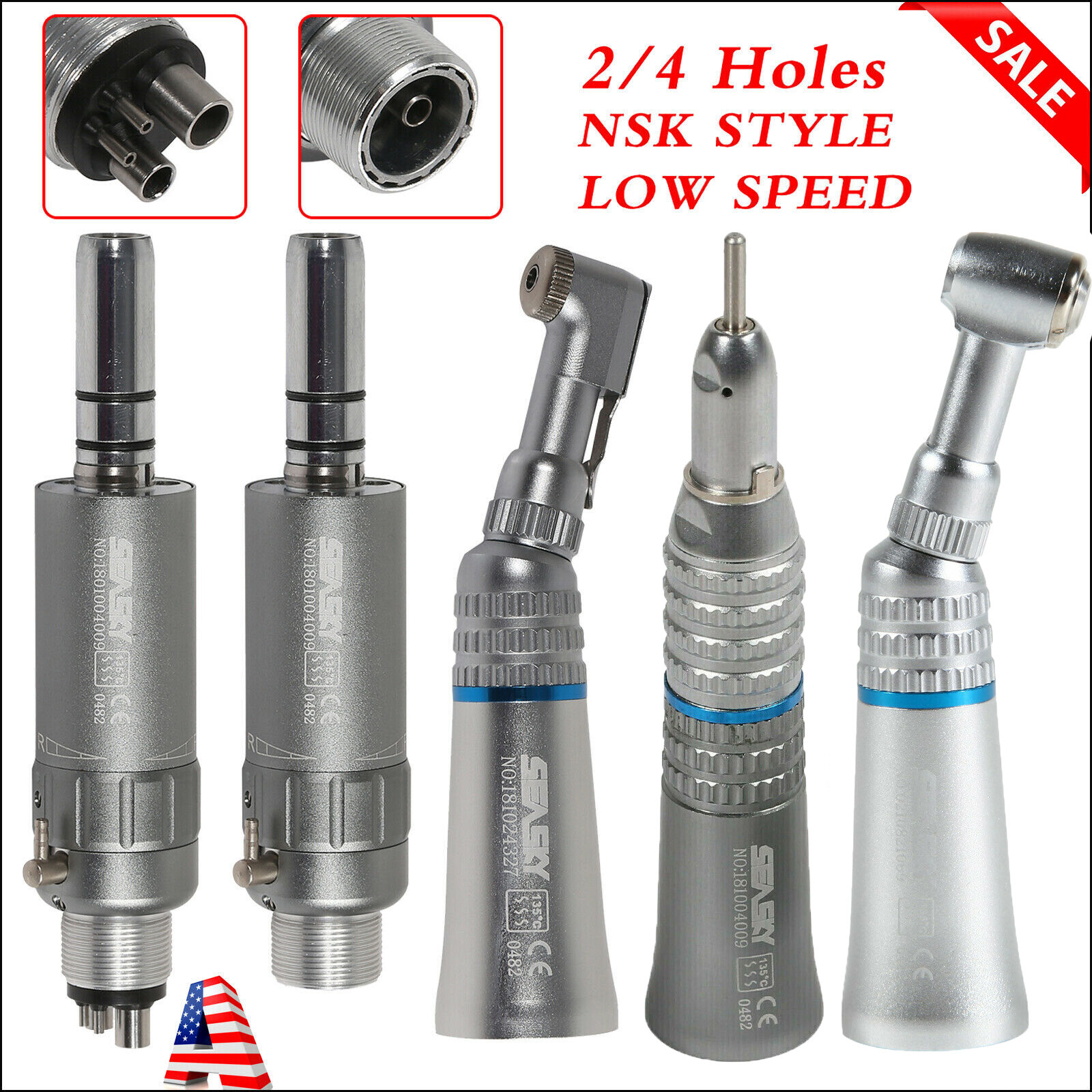 NSK Style Dental Slow Low Speed Handpiece Straight Contra Angle Air Motor 2/4 sa