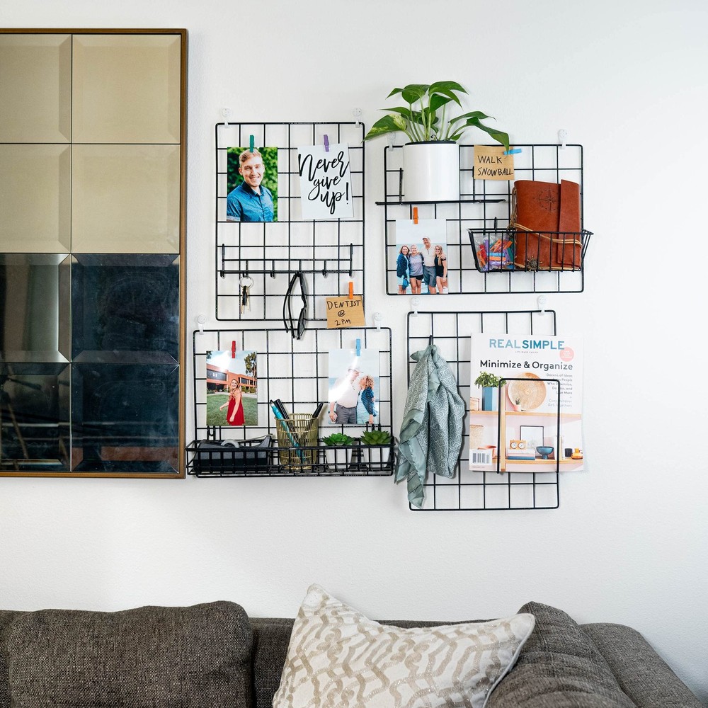 4 Pack Wire Wall Grid Panel With Accessories | Includes Hanging Baskets, Lett...