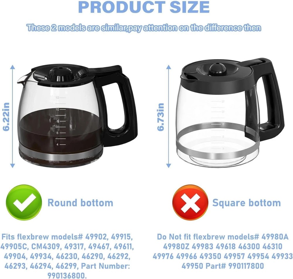 12 Cup Coffee Maker Carafe Replacement Pot Compatible with Hamilton Beach Flexbr