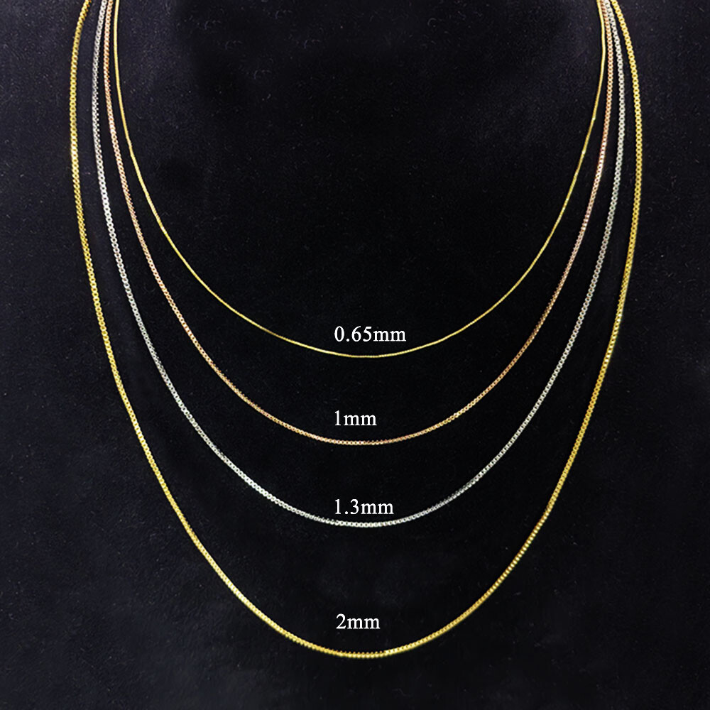 14k REAL Yellow Gold Solid Box Link Chain Necklace with Lobster Claw Clasp Gift