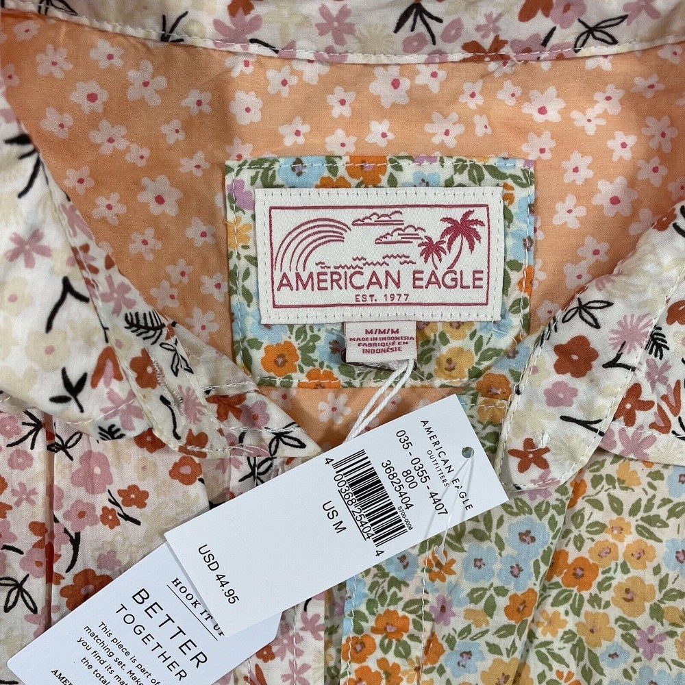 American Eagle Oversized Resort Shirt Micro Floral Patchwork Size Medium New
