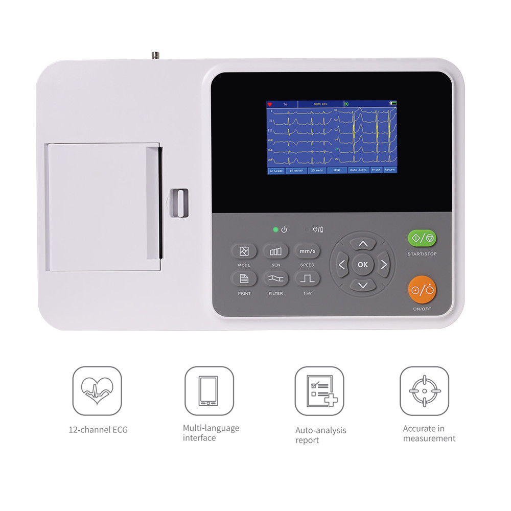 CONTEC E3 Portable 3-Channel 12-Lead ECG/EKG Machine with Printer + PC Software