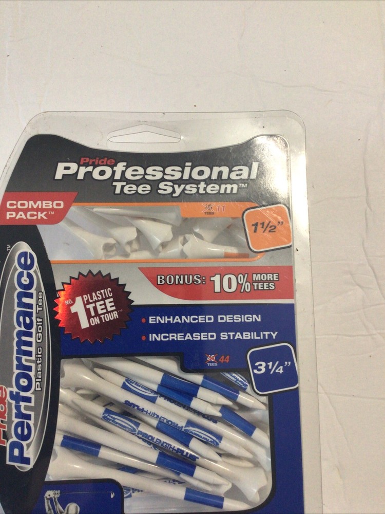 Pride Professional Tee System Combo Pack Plastic Golf Tee 1 1/2 44Tees 3 1/4