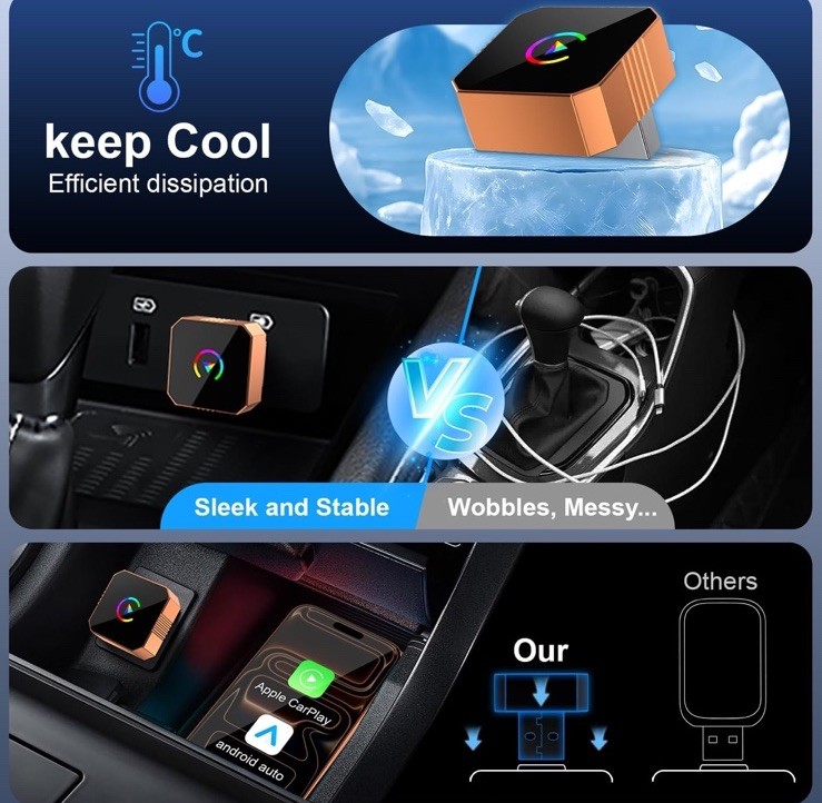 Wireless Carplay Adapter for iPhone,Wired CarPlay to Wireless,Android Auto...
