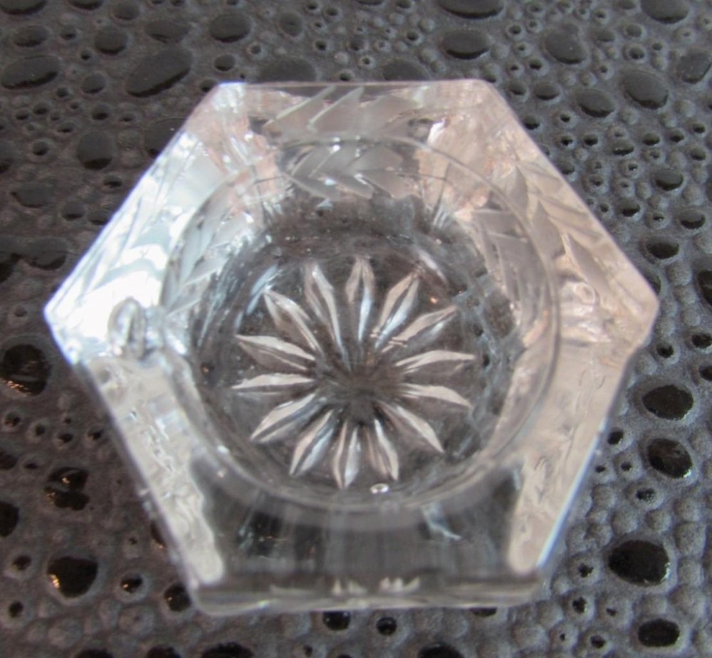 Etched Hexagon Open Salt Cellar Dip ca 1900's