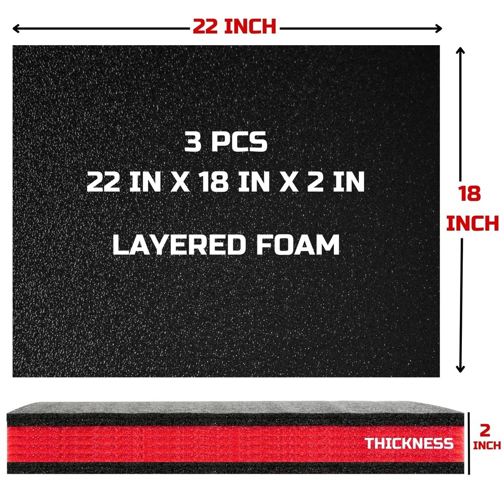 Tool Box Foam, 3Pack 22x18x2 inch, Foam Inserts for Cases, Polyethylene Stora...