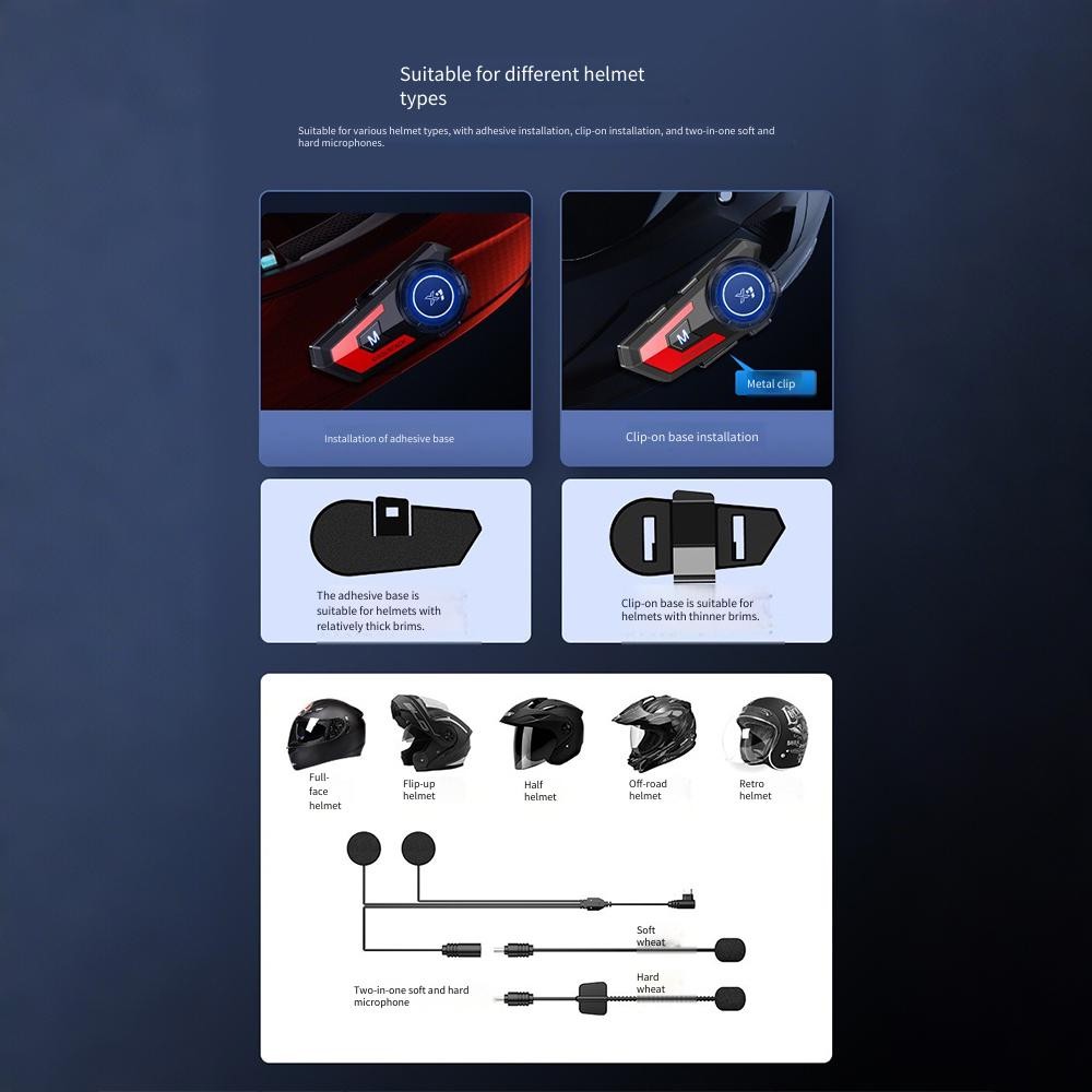 Motorcycle Headset Bluetooth Intercom 2 In 1 Double Microphone X7pro Red