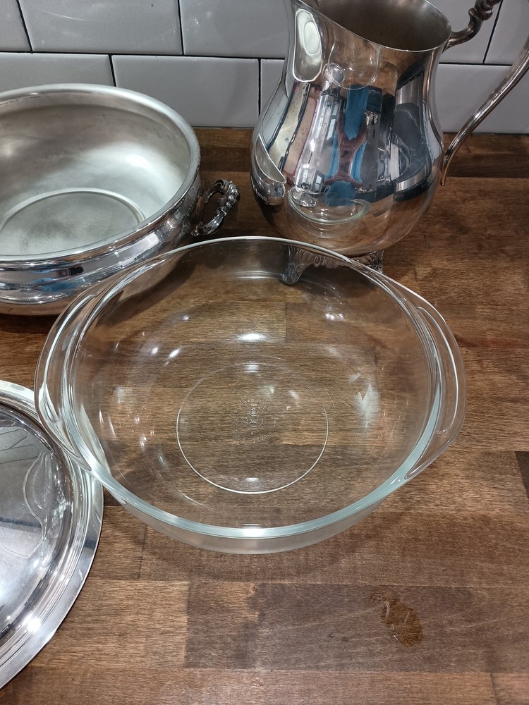 FB Rogers Silver Plate Covered Casserole Serving Dish Bowl with Insert + Pitcher