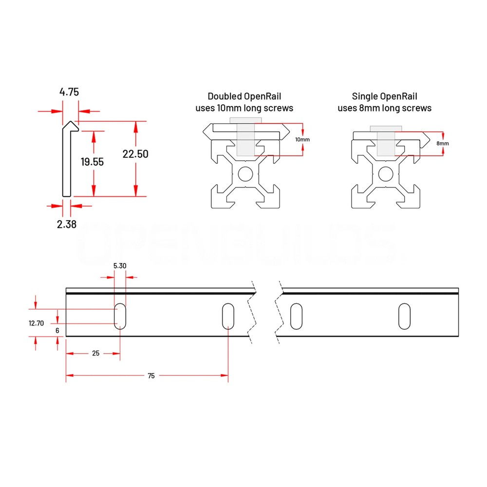 OpenBuilds OpenRail Linear Rail 1500mm / 2 Pieces / 90-LP