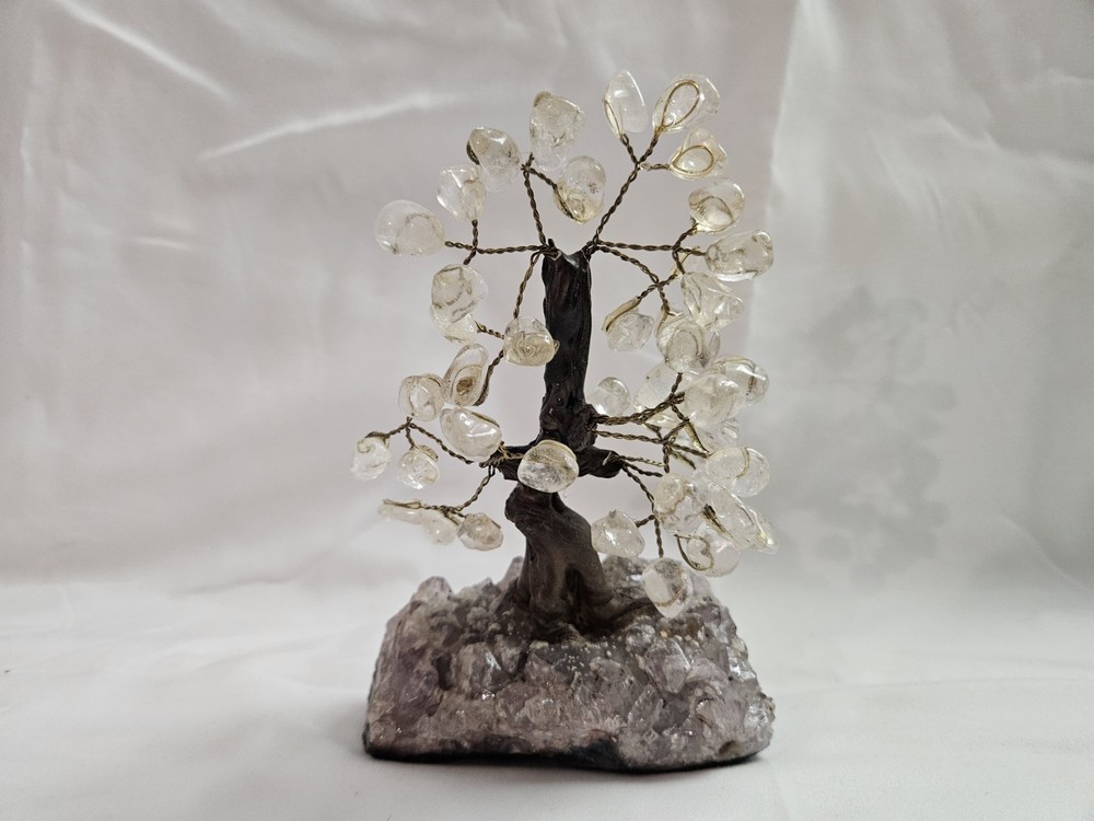 Wire Crystal Gem Tree Sculpture on Amethyst Cluster Base Decor