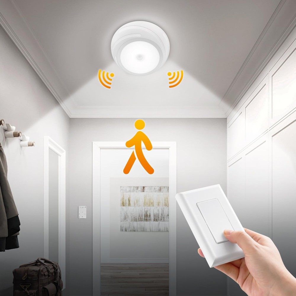 SURAIELEC Battery Ceiling Light with Wall Switch, Operated, White
