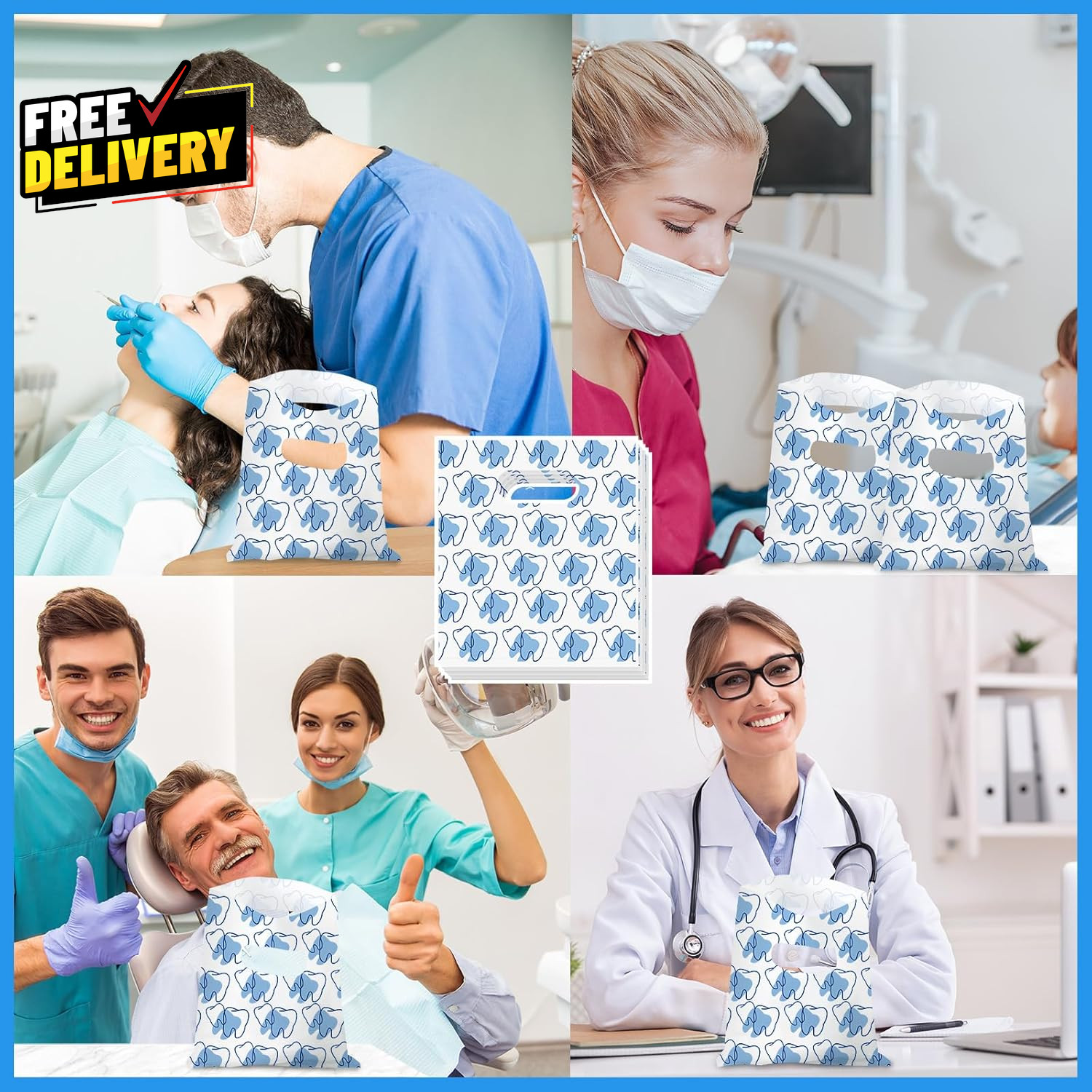 800 Pcs Tooth Patient Care Dental Bags Bulk 9 X 8 Inches Dental Giveaway Bags...