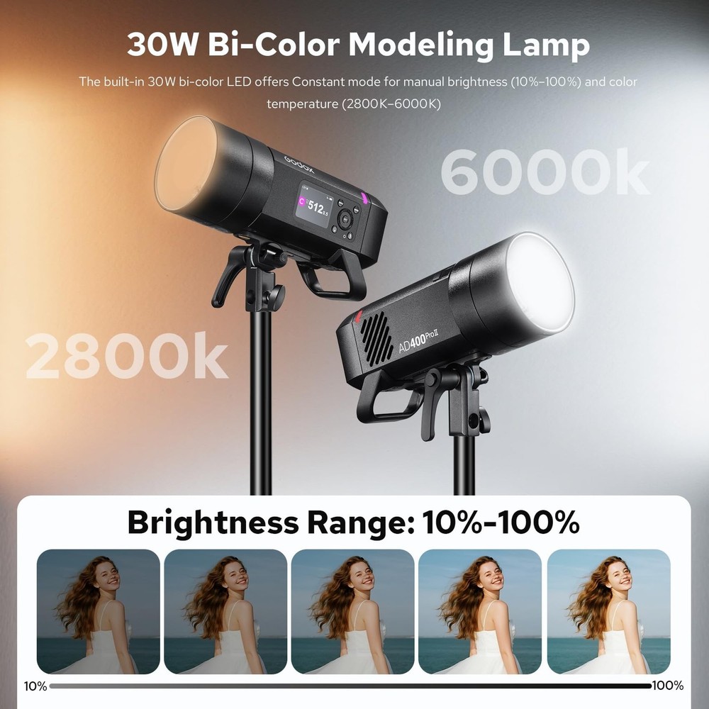 Godox AD400PROII Profession Studio Flash Light with Godox&Bowens Mount GN72 4...