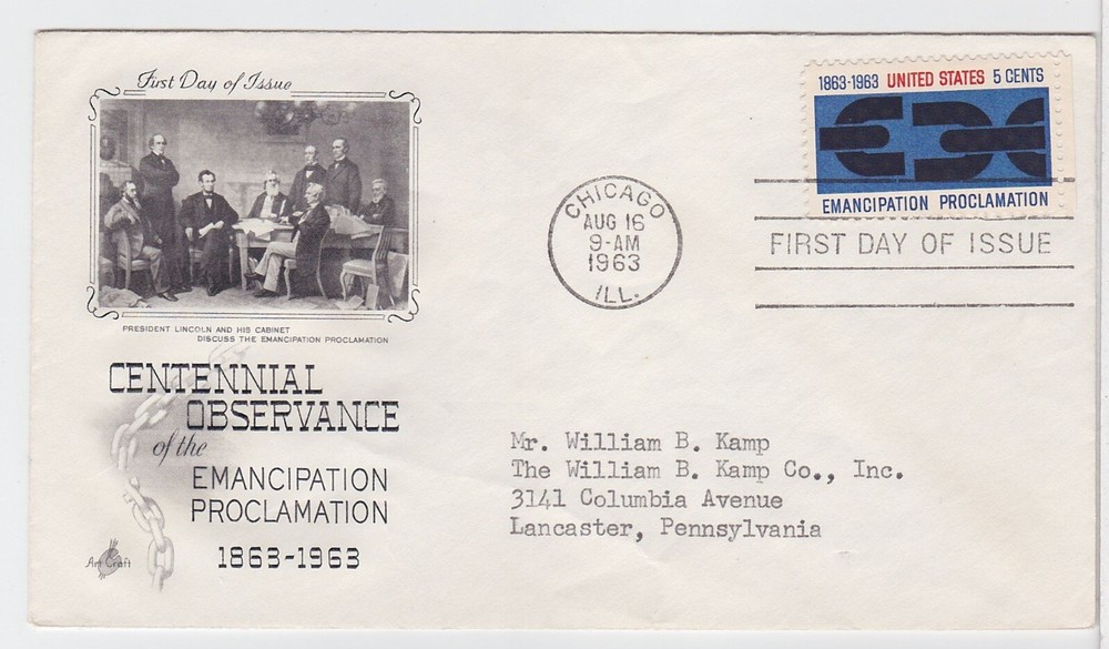 TurtlesTradingPost- Emancipation Proclamation- 1963 - #1233 FDC Artcraft Cachet