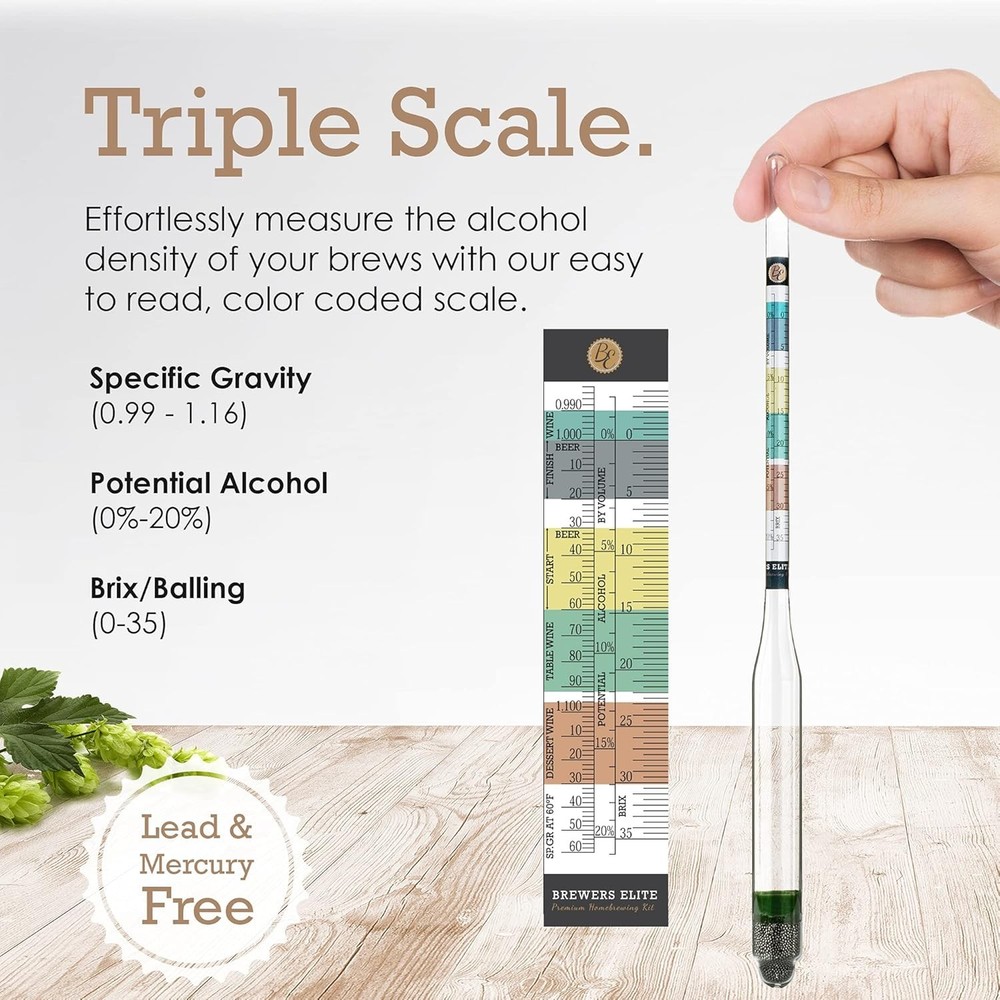 Brewer's Elite Hydrometer & & Plastic Test Jar Kit, Clear