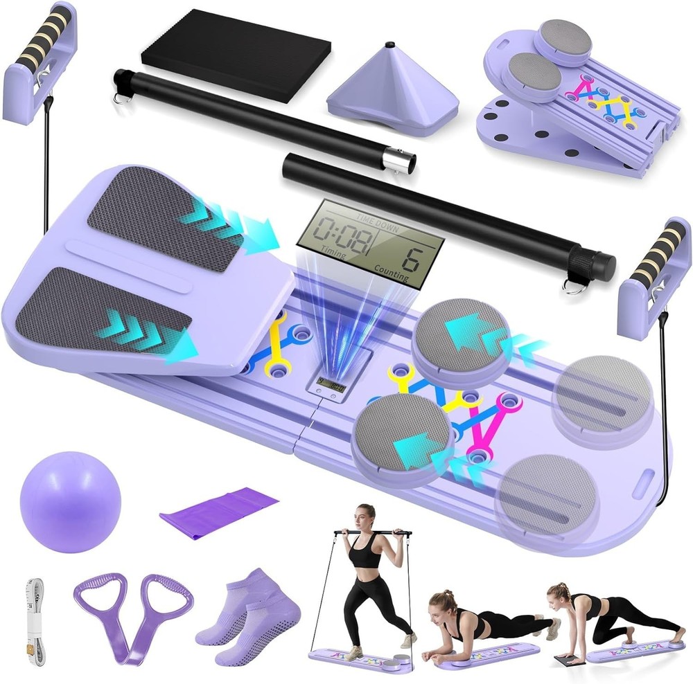 Pilates Board Foldable Pilates Reformer Set Home Workout with Timer