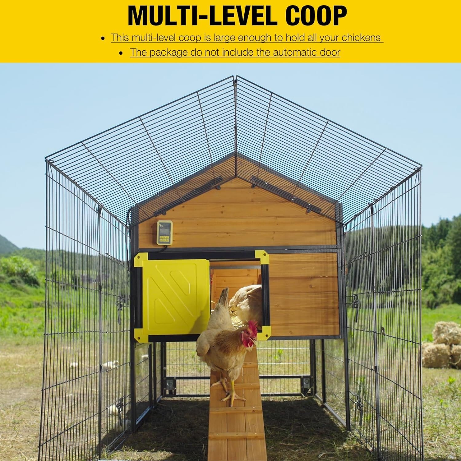 Aivituvin Mobile Chicken Coop 85" Large All-Steel Frame Hen House Poultry Cage