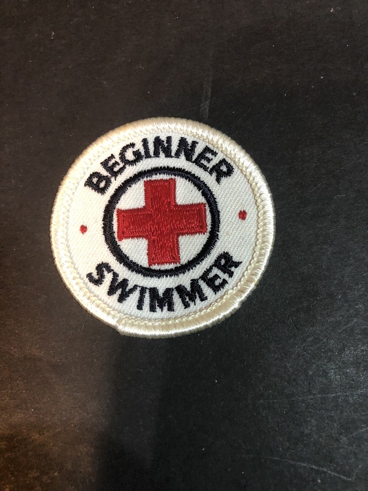 VINTAGE AMERICAN RED CROSS BEGINNER SWIMMER PATCH 2" RED/BLACK/WHITE