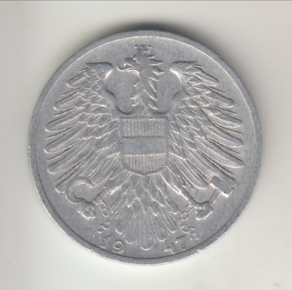 1947 Austria schilling, early post war Sower type, KM-2871