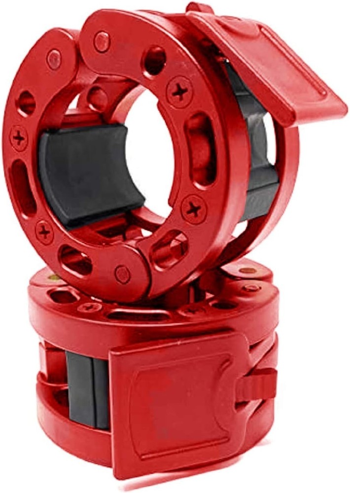 Versatile Weightlifting Barbell Collars - Quick Release 2" Locking Clips in Red