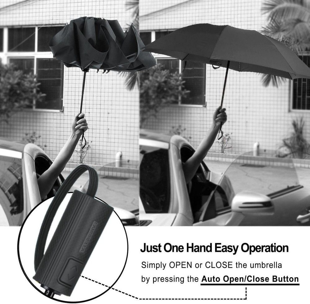 LANBRELLA Compact Reverse Folding Umbrella Auto Windproof 46 INCH, Black