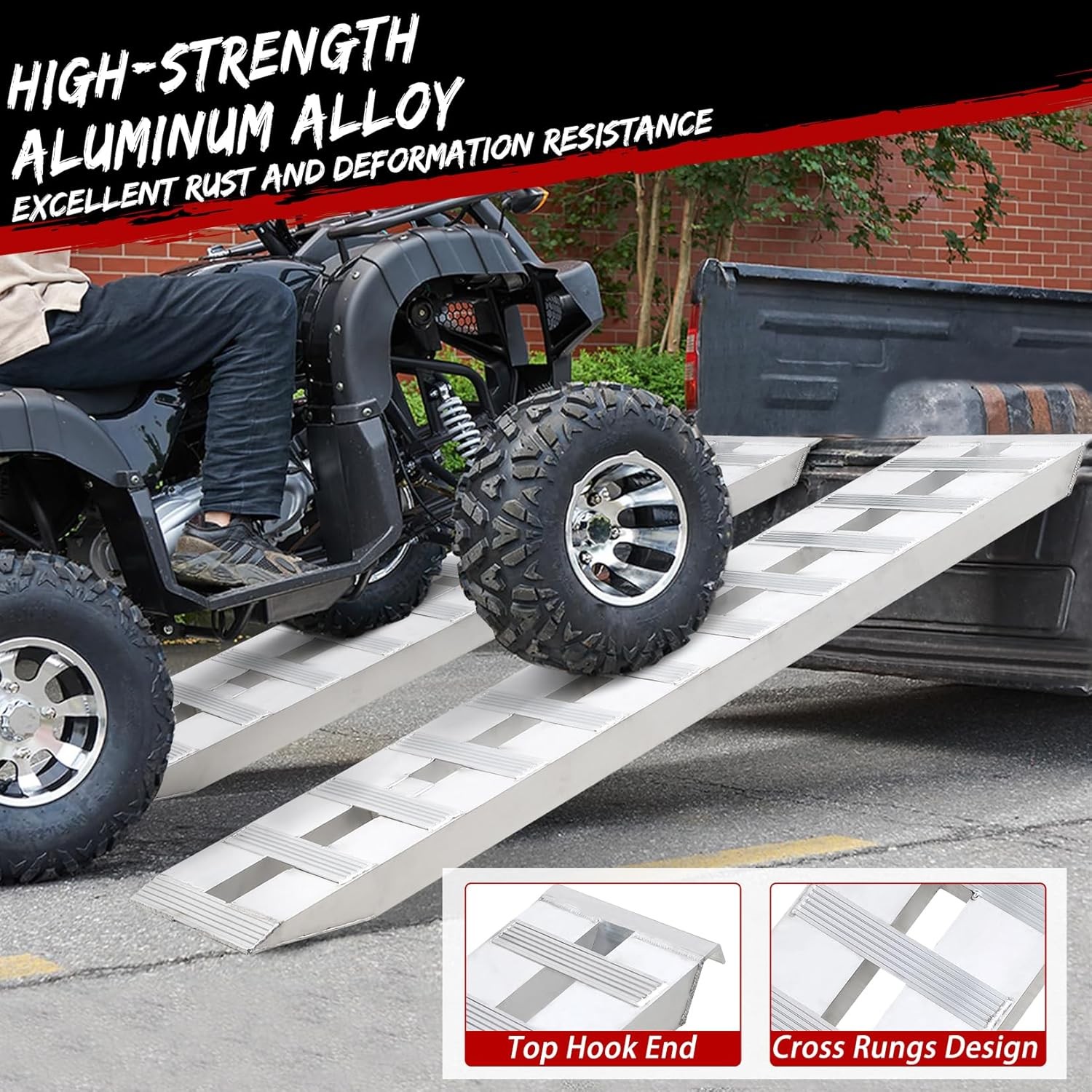 2 Pack 94"x15" Aluminum Trailer Ramps 6000 LBS Loading Ramps with Top Hook Ends