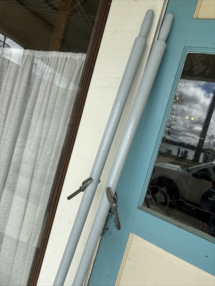 Antique Rowboat Oars Solid Ash Painted Gray 84” With Oar Locks