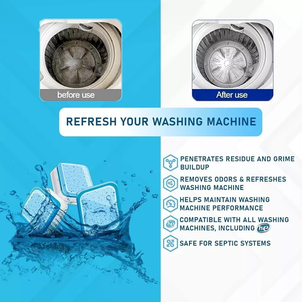 Washing Machine Cleaner Descaler 24 Pack - Deep Cleaning Tablets For HE Front