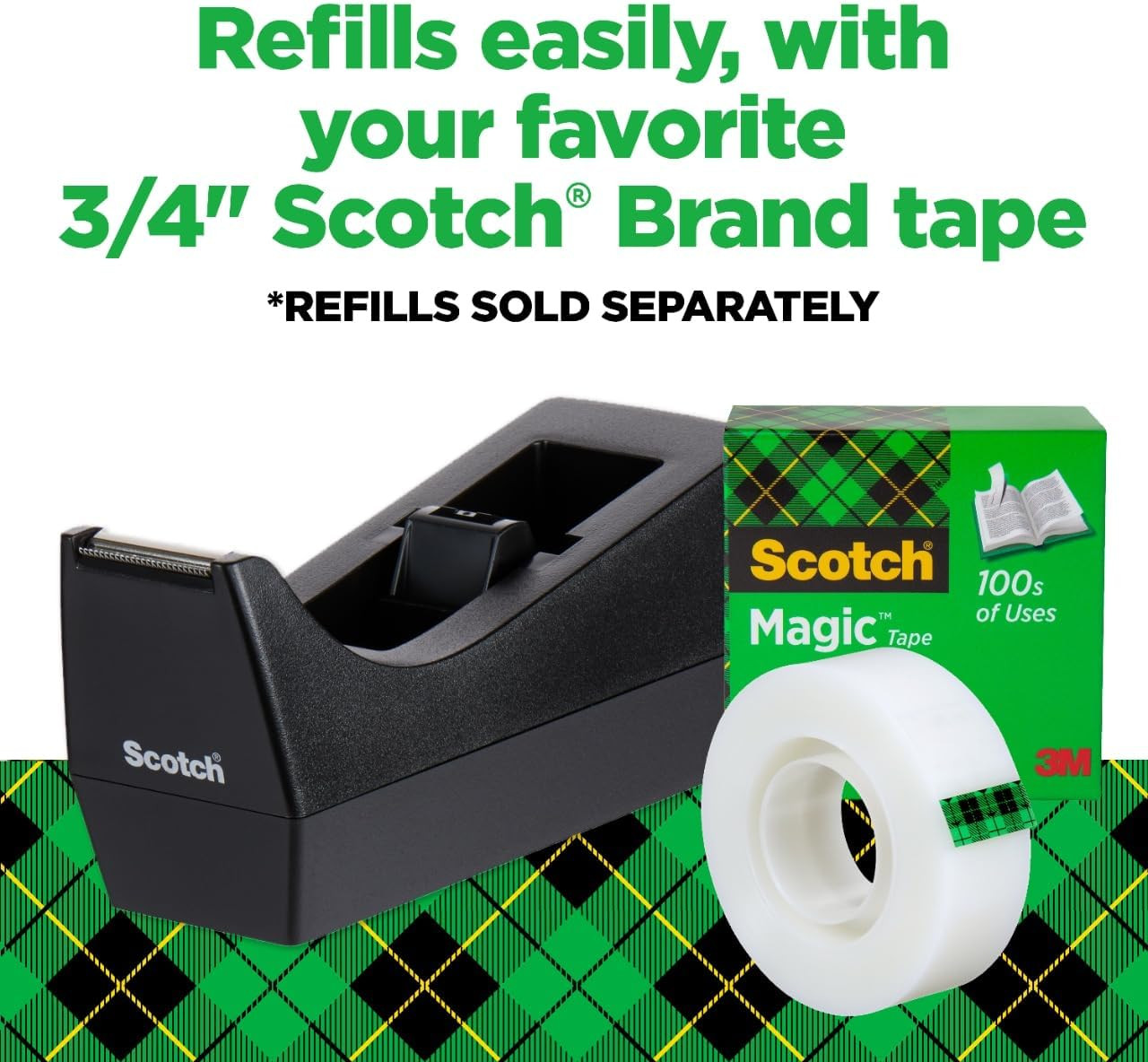Scotch Desktop Tape Dispenser, Black, Compatible with Magic Tape and More