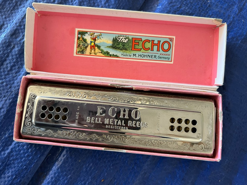 Vintage Hohner The Echo Germany Harmonica with box for restore