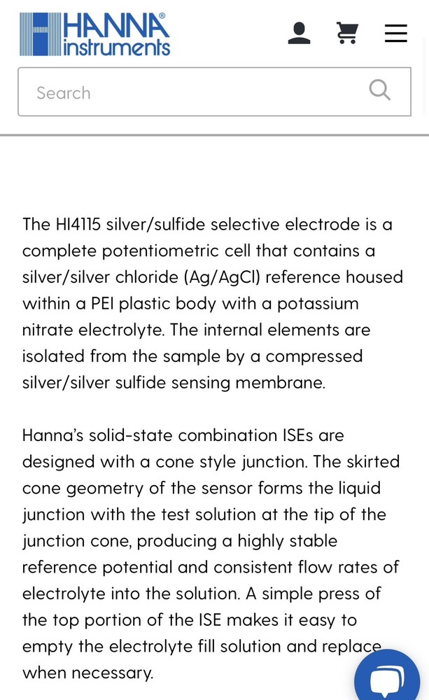 Hanna HI4115 Silver/sulfide Selective Electrode