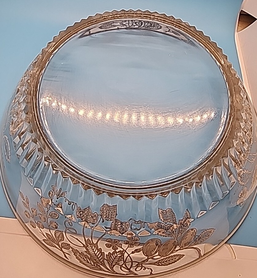 Vintage Sterling SILVER Overlay Fruit Pattern Bowl Ridged Bottom