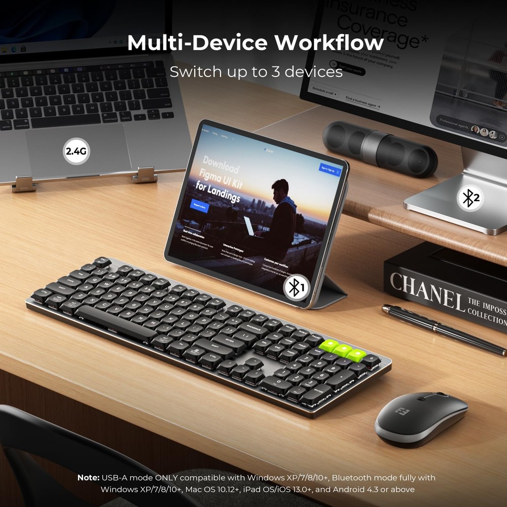 Bluetooth Mechanical Keyboard and , 3 Device Connection Rechargeable and Keyb...