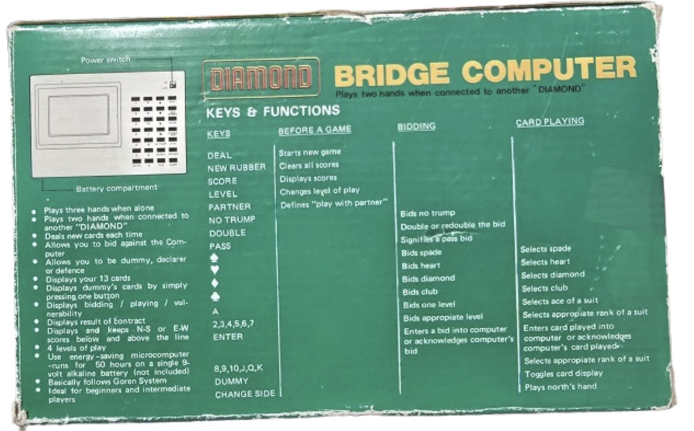 VTG Diamond Bridge Computer Electronic Handheld Card Game - Great Condition!